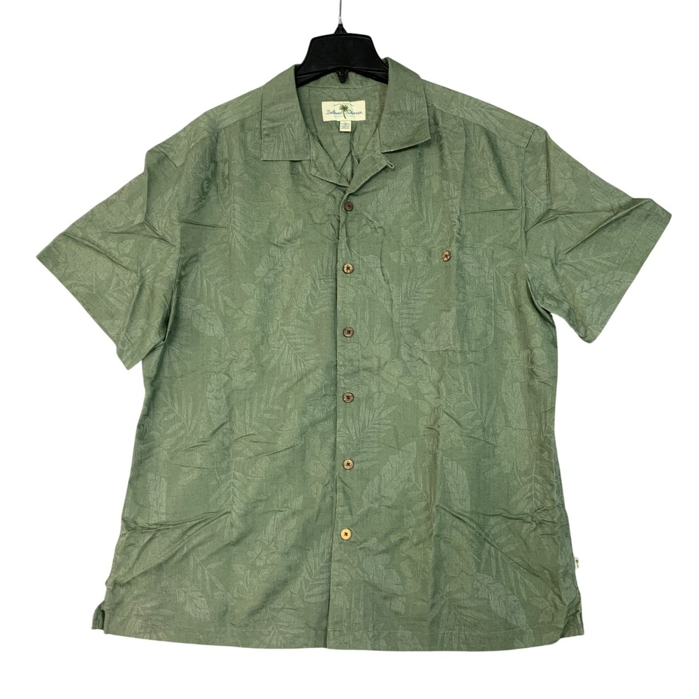 Island Shores Men's XL Green Tropical Aloha Button Up Shirt Rayon Blend